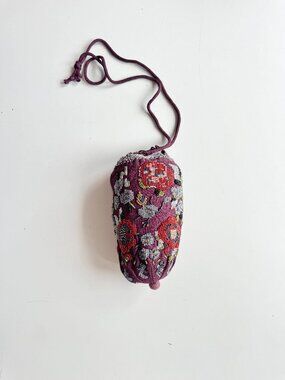 Vintage 1999 APRIL CORNELL Purple Floral Beaded Rayon Pouch Reticule Purse